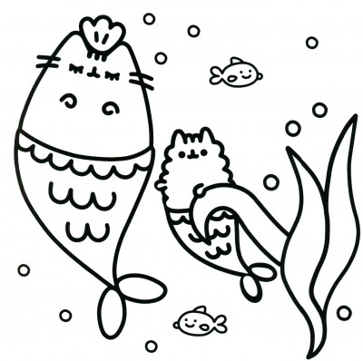Online coloring book: Pusheen as a fish coloring page